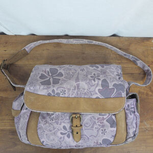 LL Bean Y2K-ish Tropical Floral & Leather Messenger Bag
